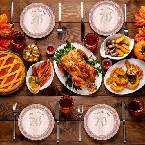 72 Pcs Rose Gold 70th Birthday Party Plates and Napkins Set
