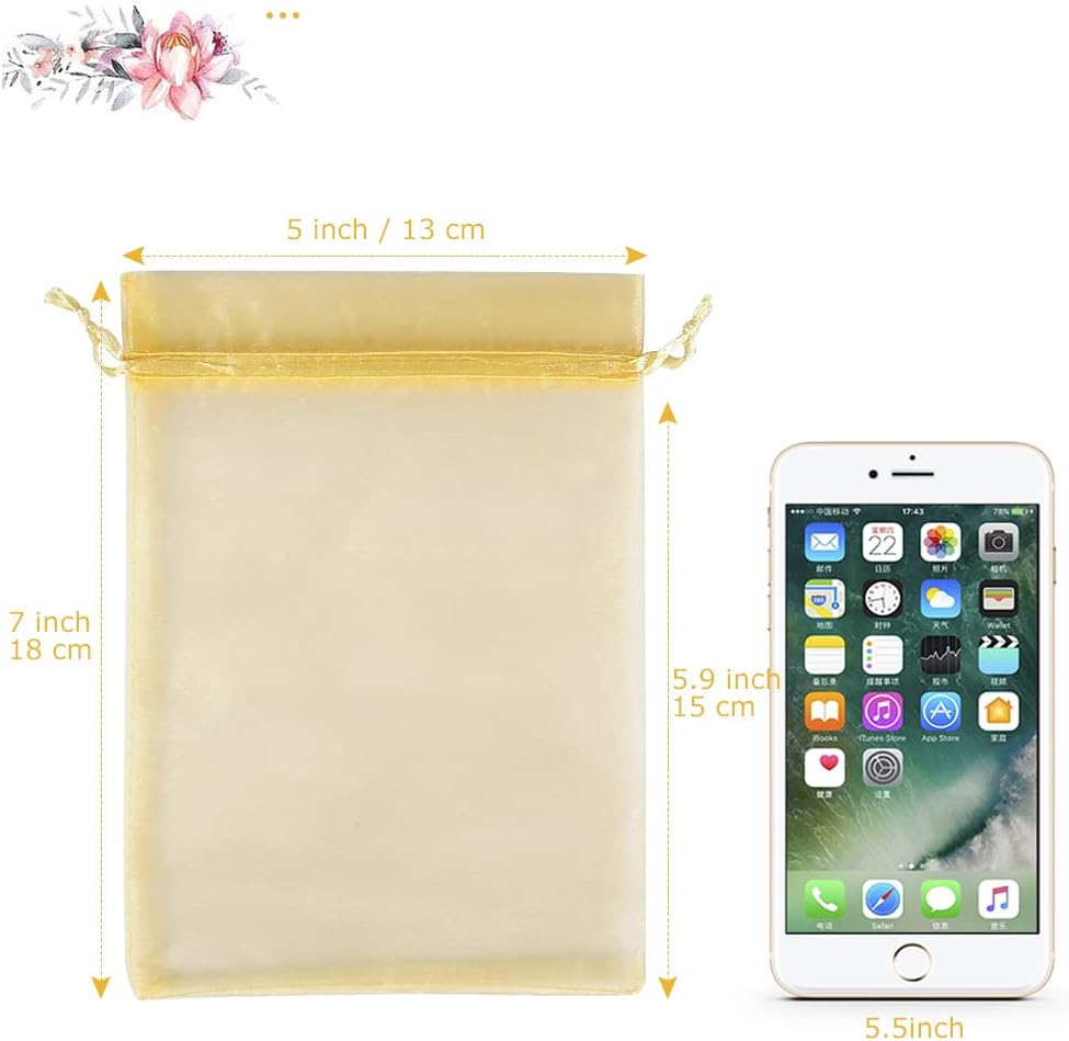 HRX Package 100pcs Gold Organza Drawstring Bags
