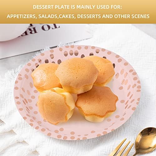 Pink Rose Gold Dots 7 Inch Paper Plates 50 PCS