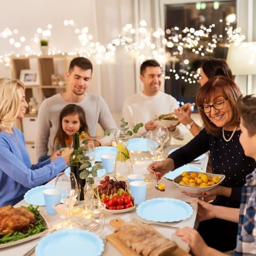 176 Pcs Light Blue Paper Plates and Napkins Set