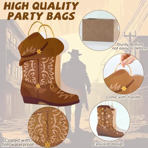 24Pcs Western Cowboy Boot Gift Bags with Handles for Parties