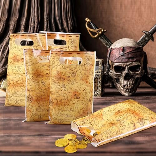 Pajean Pirate Party Favor Bags 100 Pcs Treasure Map Gift Wrapping