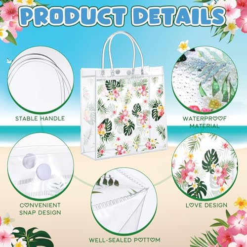 Engrowtic 24 Pcs Hawaiian Clear Gift Bags with Handle