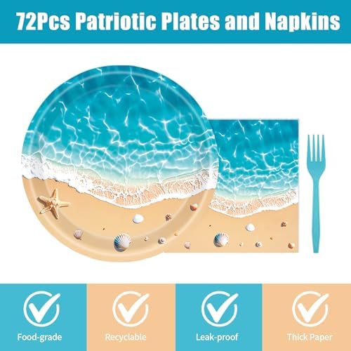 72PCS Ocean Themed Plates and Napkins Set