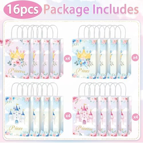 16Pcs Princess Prince Party Bags with Handles