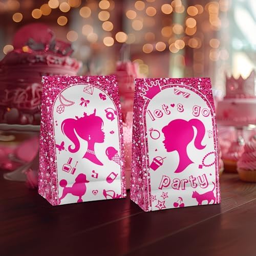 24 Pcs Pink Goodie Bags with Stickers for Girls