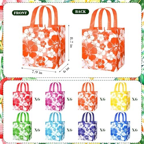 Teling 48 Pcs Hibiscus Gift Bags with Handles