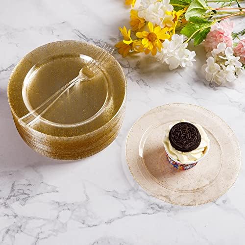 Goodluck 120PCS Gold Glitter Plates with Forks