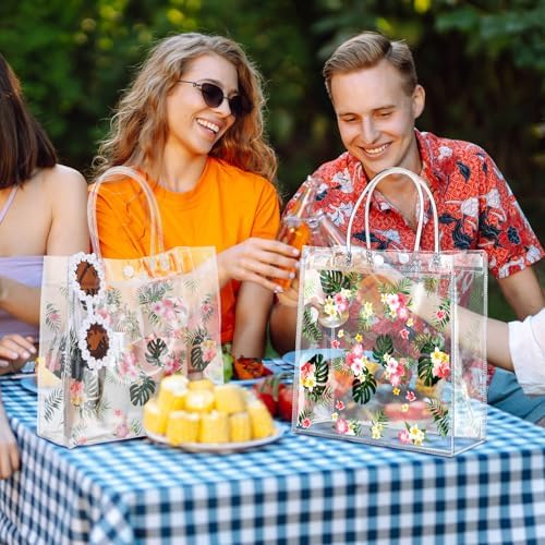 Engrowtic 24 Pcs Hawaiian Clear Gift Bags with Handle