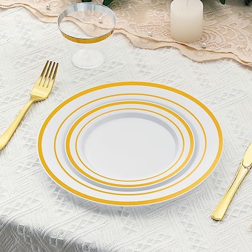 AOZITA 200 Pcs Gold Plastic Plates for Party