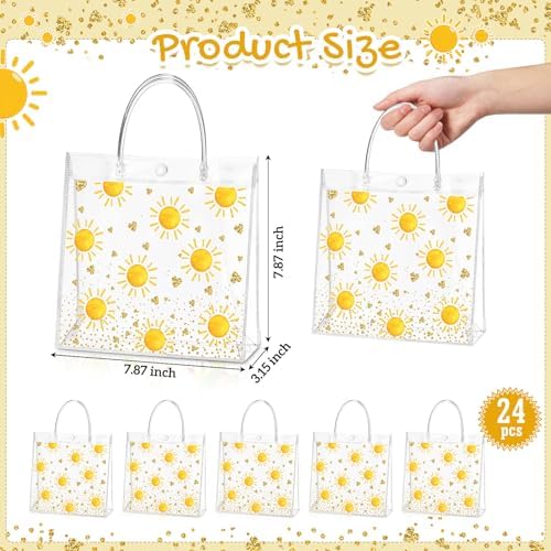 Hosuly 24 Pcs Boho Sun Clear Gift Bags with Handles