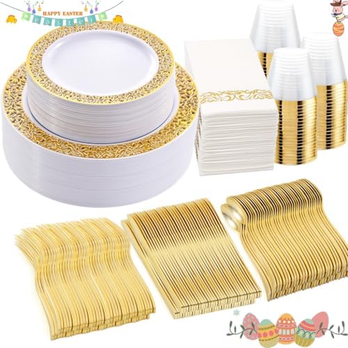 WELLIFE 350Pcs Gold Dinnerware Set for Parties