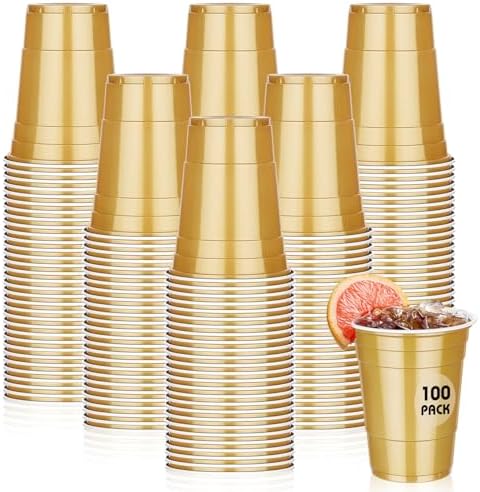 Dualshine 100 Pack 16 Oz Gold Plastic Cups for Parties