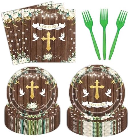 96Pcs God Bless Party Supplies Plates Set for 24 Guests
