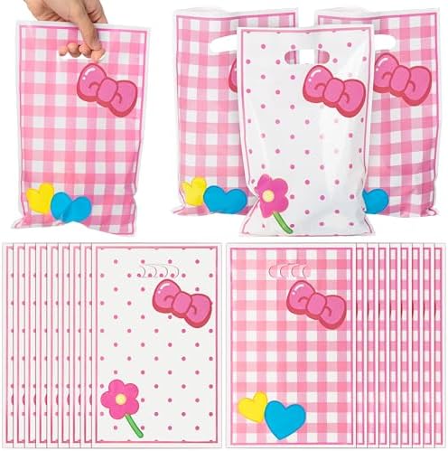 50Pcs Pink Cat Party Favor Bags with Handles
