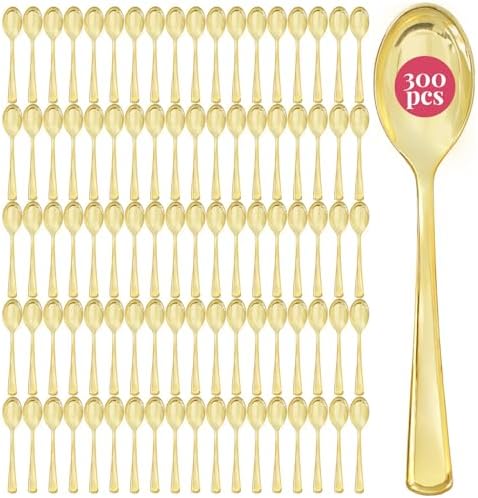 Prestee Gold Plastic Spoons 300 Pc Set