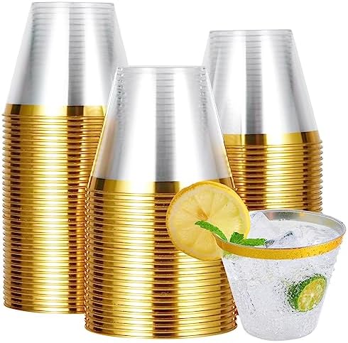 JOLLY CHEF 100 Pack Gold Rimmed Plastic Cups
