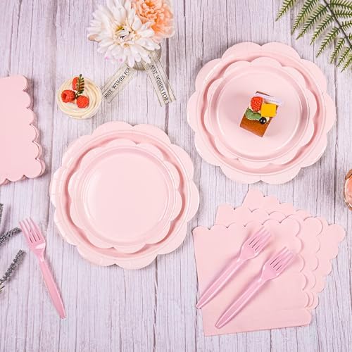96 Pcs Pink Paper Plates and Napkins Set for 24 Guests
