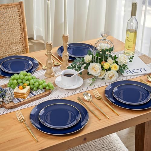PULOTE 200 Piece Blue Plastic Plate Set