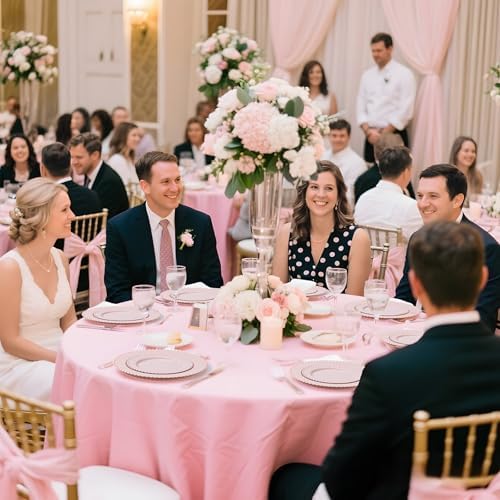 U-QE 60PCS Pink Plastic Plates for Parties and Events