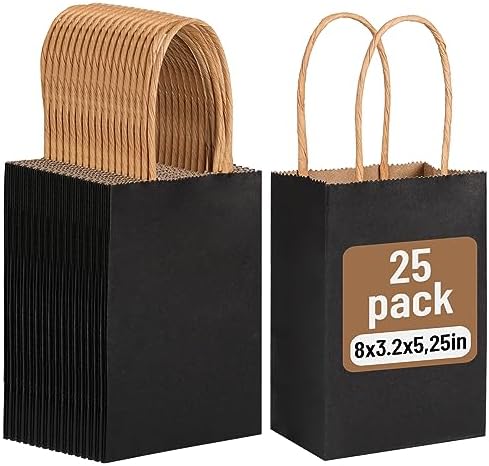 Moretoes 25pcs Black Kraft Gift Bags with Handles