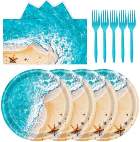 72 Pcs Ocean Themed Paper Plates and Napkins for Beach Party