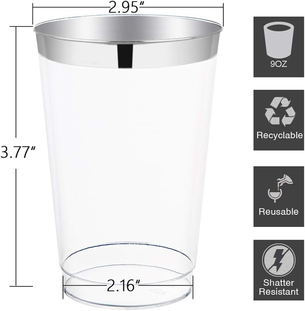 200pcs Silver Disposable Plastic Cups 10 oz