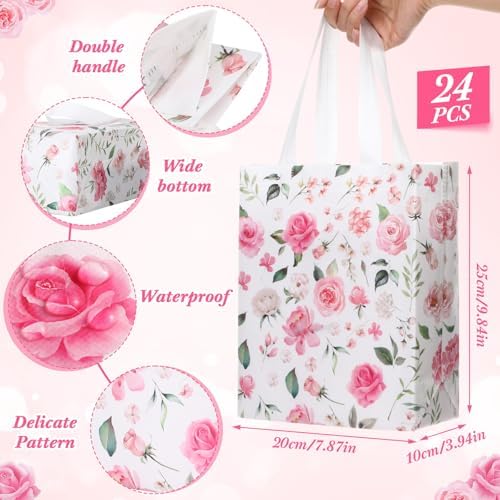 Supervitae 24 Pack Pink Floral Gift Bags