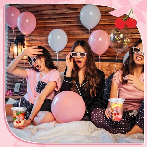 Sliner 50 Pcs 16 Oz Cherry Bow Cups with Straw for Parties