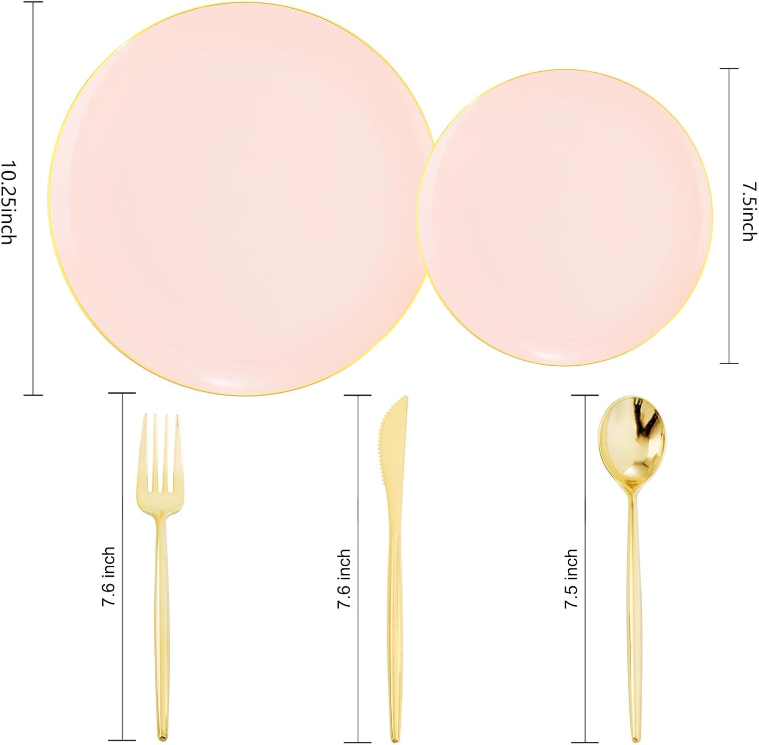 30-Piece Pink Plastic Party Plates Set with Gold Rim