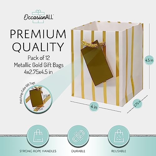 OccasionALL Mini Gold Gift Bags with Handles 12 Pack