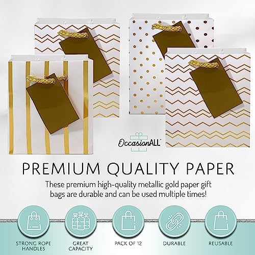 OccasionALL Mini Gold Gift Bags with Handles 12 Pack