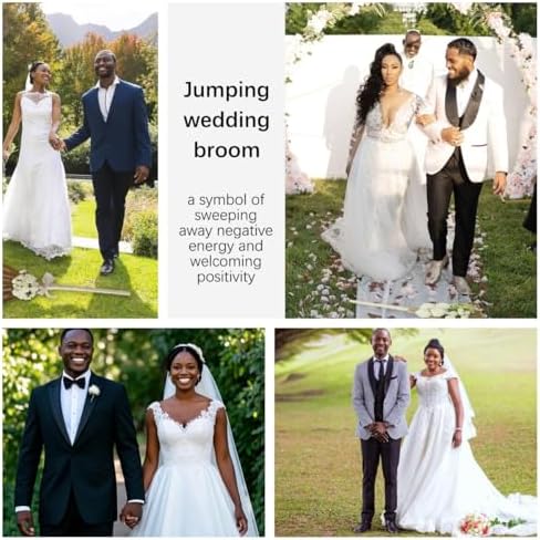 SISIMER Wedding Brooms with White Tulle and Pearl Ribbon