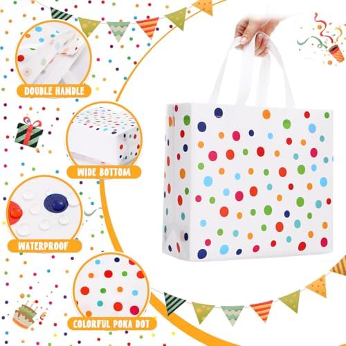 Wesnoy 20 Pack Rainbow Polka Dot Reusable Gift Bags