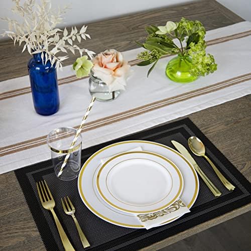 Neatiffy 225 Pcs Gold Rim Plastic Dinnerware Set For 25 Guests