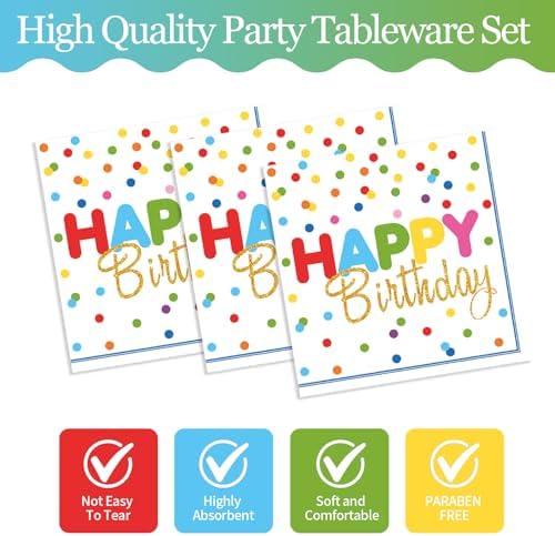 72Pcs Colorful Polka Dot Birthday Plates Napkins Set