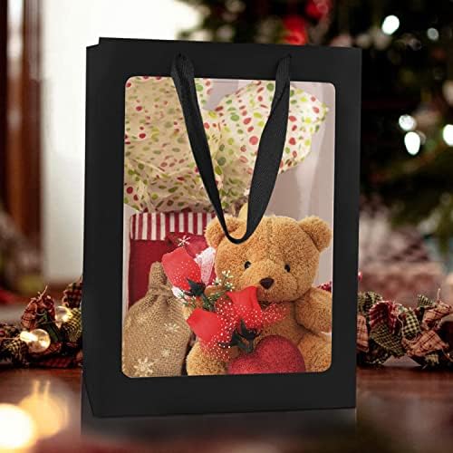 12 Pcs Black Kraft Paper Gift Bags with Window Handles