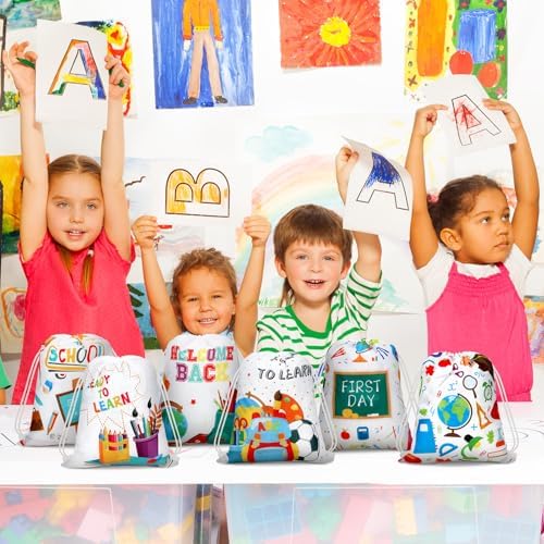 Woanger 30 Pcs Drawstring School Bags with Cute Patterns