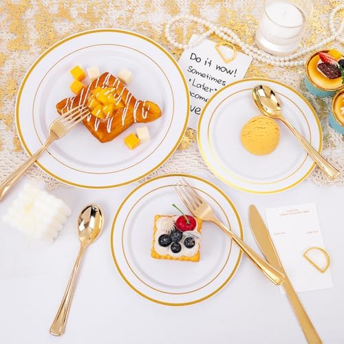600 Pcs Gold Plastic Plates and Utensils for 100 Guests