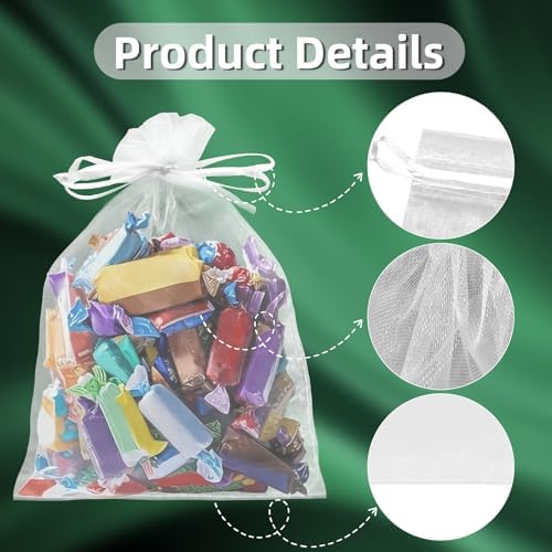 100PCS White Organza Gift Bags 5x7 Inch