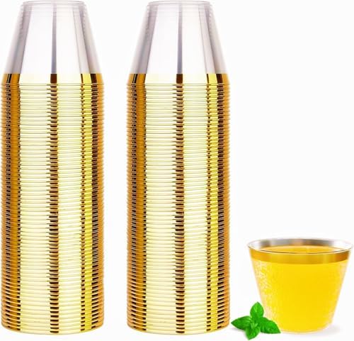YOUTHSHIP 100 Pcs Gold Rim Clear Plastic Cups for Parties and Weddings