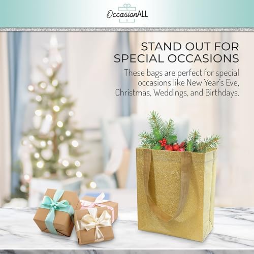 OccasionALL Gold Gift Bags 12 Pack with Handles