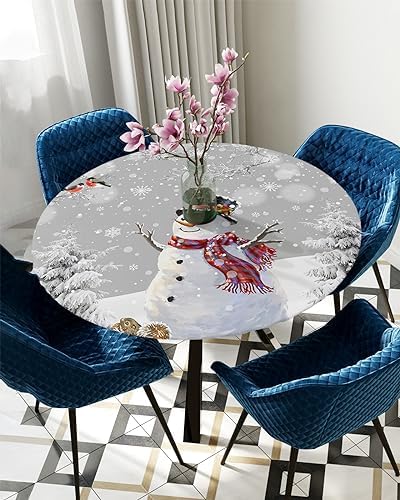 Winter Fantasy Snowman Round Waterproof Table Cover