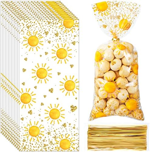 100 Pcs Boho Sun Gift Bags with Twist Ties