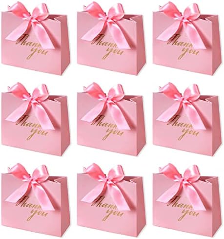 DECHISY 24 Pack Small Thank You Gift Bags with Rose Red Bow Ribbon