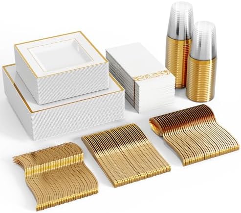 FOCUSLINE 350 Ct Disposable Dinnerware Set for 50 Guests