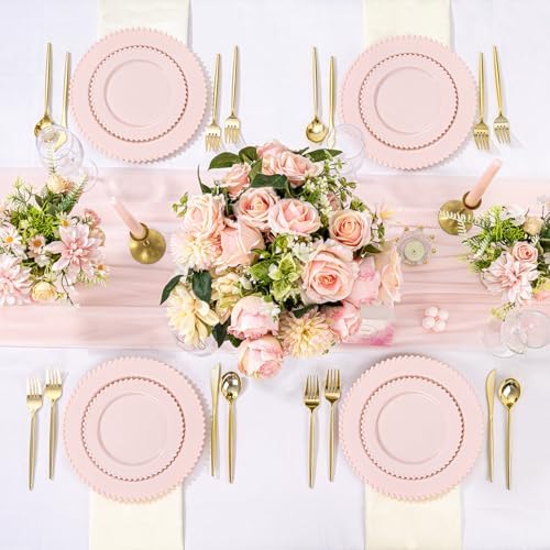U-QE 60PCS Pink Plastic Plates for Parties and Events