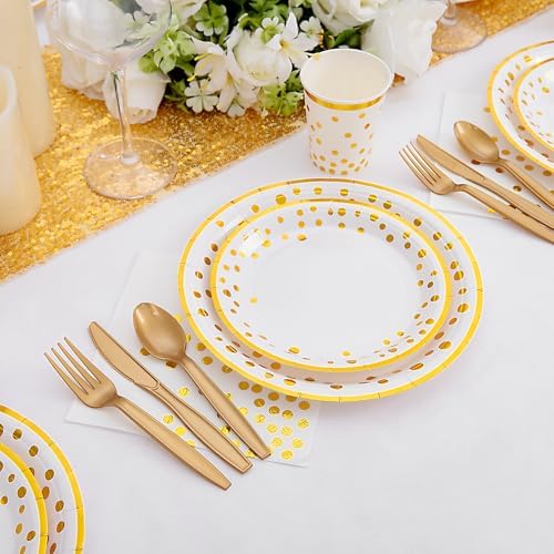 Supernal 350pcs White and Gold Party Supplies for 50 Guests