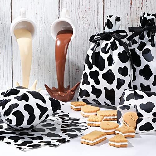 Tinlade 60 Piece 6x9 Inch Cow Cellophane Bags with 25 Yard Ribbon
