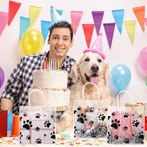 Teling 20-Pack Clear Dog Paw Gift Bags with Handles
